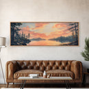 Sunset Lake Reflection Framed Canvas Print Autumn Landscape Warm Tones Nature Wall Art Rustic Cabin Decor Bedroom Living Room