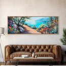 Coastal Pathway Painting Vibrant Beach Landscape Art Mediterranean Seaside Wall Decor Nature Artwork Living Room