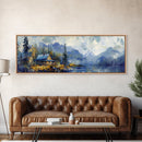 Mountain Cabin Painting Rustic Lakeside Autumn Landscape Wall Art Cozy Wilderness Retreat Artwork Living Room