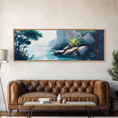 Misty Canyon River Framed Canvas Print, Serene Landscape Painting, Tranquil Nature Art, Zen Wall Decor, Bedroom Relaxation Artwork