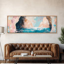 Serene Ocean Cliffs Framed Canvas Print Soft Pastel Coastal Art, Minimalist Seascape Painting, Tranquil Beach Decor, Modern Home Art
