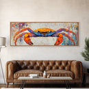 Colorful Coastal Crab Painting Framed Canvas Print, Beach House Wall Art, Nautical Kitchen Decor, Ocean Wildlife Art, Gift Idea