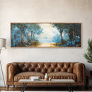 Blue Forest Path Framed Canvas Print Landscape Painting, Nature Inspired Wall Art, Rustic Home Decor, Modern Artwork