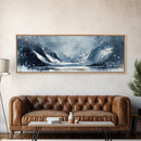 Moody Winter Mountains Framed Canvas Print Dark Landscape Painting Snowy Peaks Rustic Cabin Wall Art Lodge Decor Adventure Gift