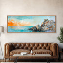 Seaside Cliff, Tranquil Beach Painting, Ocean View Wall Art, Home Decor, Framed Canvas Print, Minimalist Style, Bedroom Artwork