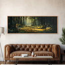 Forest Path, Sunlit Woodland Wall Art, Nature Escape Painting, Cabin Decor, Framed Canvas Print, Outdoor Lover Gift, Entryway Art