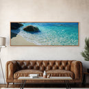 Ocean Shoreline Framed Canvas Print Coastal Beach Wall Art, Large Seascape Painting, Blue Sea Waves, Nautical Art, Bedroom Decor