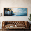 Misty Ocean Cliffs Canvas Print Moody Coastal Wall Art, Dark Blue Seascape Painting, Foggy Landscape, Contemporary Office Decor