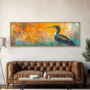 Vibrant Bird Art Framed Canvas Print Modern Wildlife Wall Art, Bold Orange Abstract Decor, Boho Nature Art, Office or Living Room Art
