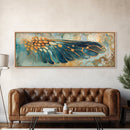 Elegant Butterfly Wing Abstract Art, Blue and Gold Nature Painting, Modern Minimalist Artwork, Bedroom or Office Wall Decor