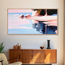 Serene Lake Reflection, Tranquil Water Scene, Minimalist Landscape, Framed Canvas Print, Living Room Wall Art, Coastal Wall Decor