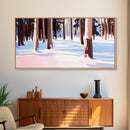Winter Forest, Snowy, Tall Trees, Framed Canvas Print, Christmas Home Decor, Cozy Winter Art, Modern Minimalist Wall Art, Holiday Aesthetic
