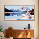 Mountain Reflection, Snowy Lake, Framed Canvas Print, Nature Wall Art, Minimalist Landscape, Living Room Decor, Blue and White Art