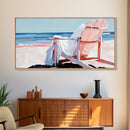Beach Chair, Ocean View, Coastal Relaxation, Serene Seaside Art, Nautical Home Decor, Pastel Aesthetic, Living Room Wall Art, Canvas Print