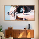 Girl In Cave, Coastal Landscape, Minimalist Art, Seascape Wall Decor, Bedroom Wall Art, Framed Canvas Print, Beach Inspired Home Decor