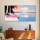 Serene Lake View, Tranquil Waters, Sunset Reflection, Nature Wall Art, Framed Canvas Print, Living Room Decor, Minimalist Landscape