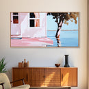 Lake House, Nature Reflection, Peaceful Retreat, Summer Serenity, Framed Canvas Print, Living Room Wall Art, Rustic Home Decor, Pastel