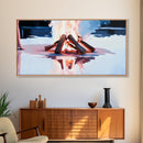 Cozy Bonfire, Fire Reflection, Campfire Glow, Autumn Night, Framed Canvas Print, Cabin Wall Art, Rustic Decor, Warm Atmosphere, Fall Art
