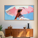Pink Umbrella, Summer Vibes, Coastal Aesthetic, Modern Boho Art, Vibrant Pastel Decor, Bedroom Wall Art, Framed Canvas Print
