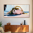 Mossy Rock on Beach, Nature Coastal Art, Earthy Seaside Print, Tranquil Zen Decor, Organic Minimalist Aesthetic, Living Room Canvas Print