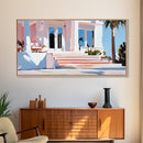 Palm Villa, Tropical House, Beach Home, Coastal Living, Pink Wall Art, Modern Architecture, Vacation House, Minimalist, Canvas Print