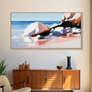 Ocean Stones, Beach Scene, Framed Canvas Print, Coastal Wall Art, Pastel Seascape, Nautical Decor, Serene Artwork, Bedroom Wall Art
