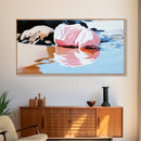 Pink Rock, Water Reflection, Framed Canvas Print, Minimalist Landscape, Nature Aesthetic, Serene Home Decor, Modern Art, Office Wall