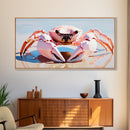 Pink Crab, Coastal Wildlife, Beach Art, Nautical Theme, Framed Canvas Print, Seaside Decor, Ocean Wall Art, Minimalist Animal Painting