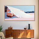 Sand Dunes, Ocean Breeze, Coastal Serenity, Pastel Beach, Framed Canvas Print, Minimalist Art, Modern Home Decor, Living Room Wall Art