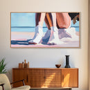 Beach Sitting, Relaxing Moment, Coastal Escape, Soft Pastels, Framed Canvas Print, Boho Art, Bedroom Wall Decor, Modern Minimalist Art
