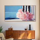 Ocean View, Floral Arrangement, Pastel, Canvas Print, Coastal Wall Art, Beach House Aesthetic, Modern Decor, Blue and Pink Theme