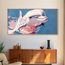 Playful Dolphin, Ocean Wildlife Art, Nautical Theme, Marine Life Decor, Coastal Animal Print, Minimalist Blue Art, Canvas Print, Kids Room