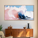 Ocean Wave, Abstract Beach Painting, Dynamic Wall Art, Coastal Decor, Surfer Aesthetic, Blue and White Framed Canvas Print
