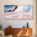 Rocky Shore, Wave Crash, Framed Canvas Print, Coastal Wall Art, Beach House Decor, Serene Seascape, Modern Ocean Painting