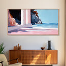 Coastal Retreat, Mediterranean Art, Framed Canvas Print, Beach House Decor, Minimalist Seascape, Pastel Ocean Painting, Modern Wall Art