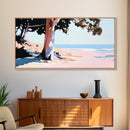 Coastal Tree, Beach Serenity, Ocean Landscape, Minimalist Aesthetic, Tranquil Seascape, Boho Decor, Nature Art, Framed Canvas Print