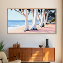 Eucalyptus Grove, Coastal Path, Sunlit Trees, Relaxing Beach Scene, Natural Beauty, Soft Pastel Tones, Modern Home, Canvas Print