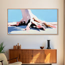Tree, Root, Beach, Framed Canvas Print, Coastal Wall Art, Nature Inspired, Minimalist Art, Tranquil Home Decor, Pastel Painting
