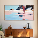 Woman, Reflection, Shoreline, Framed Canvas Print, Feminine Art, Modern Minimalist, Relaxing Home Decor, Pastel Coastal Painting