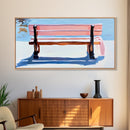 Park Bench, Peaceful Moment, Minimalist Art, Living Room Wall Art, Pastel Landscape, Framed Canvas Print, Impressionist Style, Soft Blue Pink