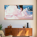 Ocean Waves, Beach Water Art, Summer Coastal Decor, Pink and Blue Painting, Framed Canvas Print, Minimalist Wall Art, Relaxing Vibes