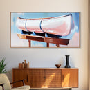 Canoe, Dockside View, Rustic Adventure Art, Cabin Wall Decor, Nature Inspired Aesthetic, Outdoor Enthusiast Gift, Framed Canvas Print