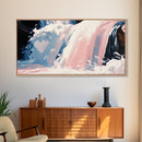 Waterfall Scene, Nature Wall Art, Serene Landscape Art, Modern Minimalist Print, Blue and Pink Tones, Framed Canvas Print, Living Room Art
