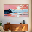 Pink Sunset, Ocean Waves, Coastal Art, Beach Decor, Framed Canvas Print, Modern Wall Art, Nautical Art, Living Room Wall Art