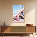Driftwood Art, Coastal Scene, Beach Sunset, Rustic Ocean Decor, Bohemian Style, Canvas Print, Living Room Wall Art, Nautical Home Decor