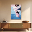 Woman on Water, Summer Reflections, Framed Canvas Print, Contemporary Minimalism, Relaxing Wall Decor, Coastal Home Accent