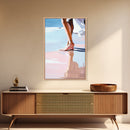 Barefoot Walk, Beach Reflection, Seaside Painting, Framed Canvas Print, Coastal Home Decor, Boho Art, Relaxing Bedroom Wall Art