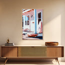 Coastal Cottage Porch, Beach House Art, Nautical Home Print, Framed Canvas Print, Serene Summer Aesthetic, Relaxing Living Room Wall Art