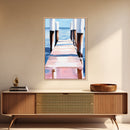 Seaside Pier View, Minimalist Coastal Painting, Tranquil Ocean Scene, Framed Canvas Print, Nautical Wall Decor, Beach House Art, Serene Living Room Art