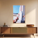 Tombstone, Cemetery, Memorial, Peaceful, Floral, Reflective, Serenity, Minimalist, Emotional, Blue Sky, Pastel, Canvas Print